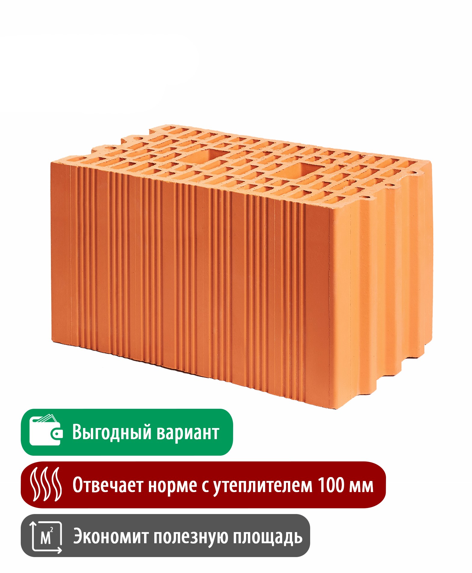 Керамический поризованный блок 10,7 НФ торц. (250x380x219 мм), 60 шт./поддон